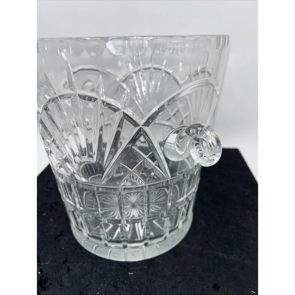 HUGE Vintage 70s Crystal Glass Ice Champagne  Bucket Curled Handles, Flawless